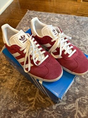 adidas Gazelle Burgundy and White Suede Low-Top Sneakers